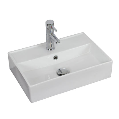 American Imaginations AI-26197 20" White Rectangular Ceramic Above Counter Bathroom Vessel Sink Set