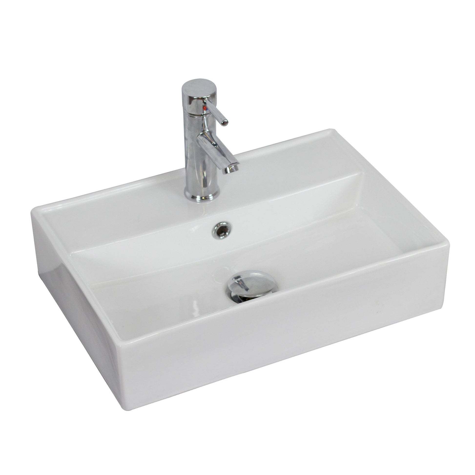 American Imaginations AI-26199 20" White Rectangular Ceramic Above Counter Bathroom Vessel Sink Set