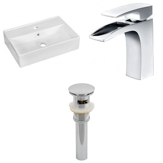 American Imaginations AI-26201 20" White Rectangular Ceramic Above Counter Bathroom Vessel Sink Set