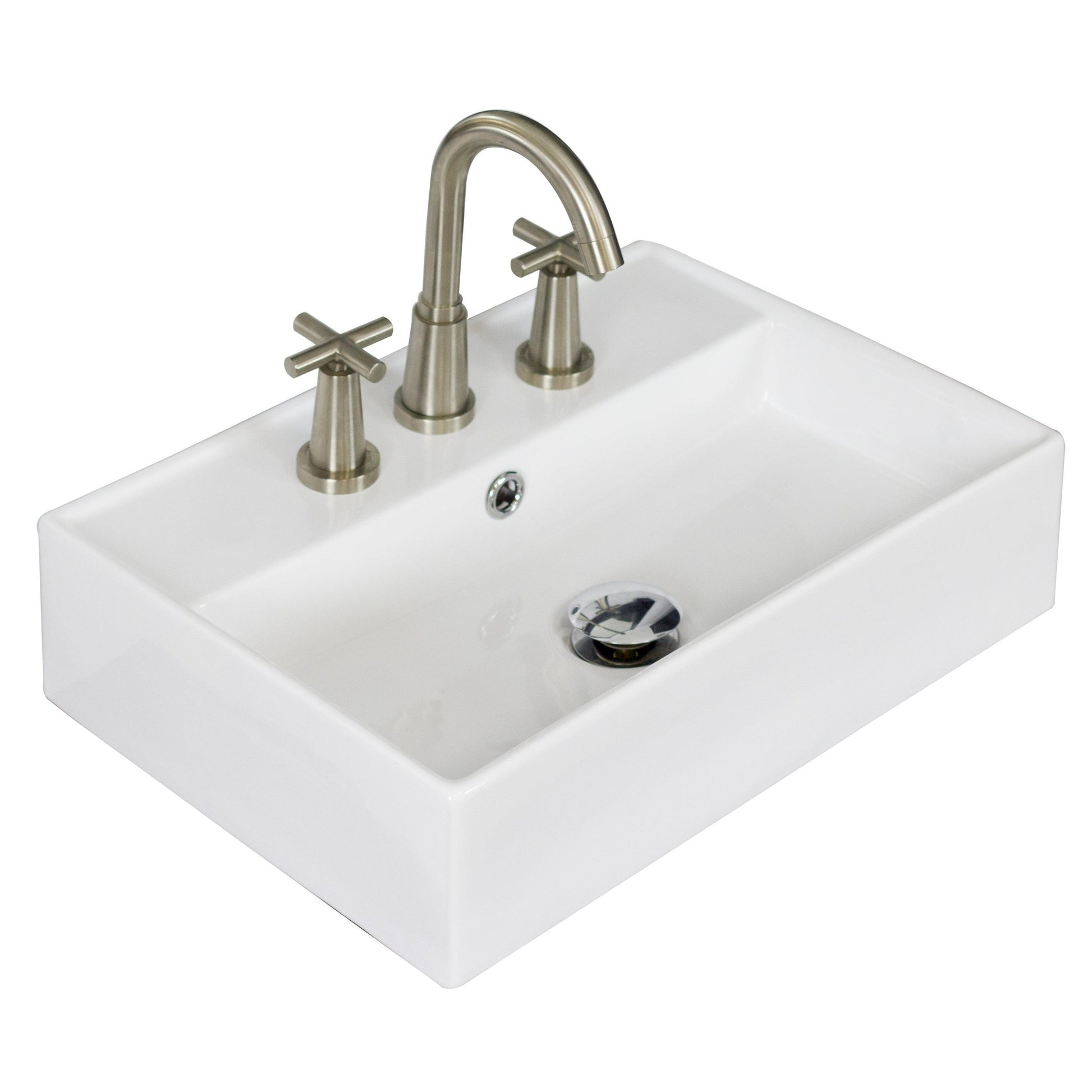 American Imaginations AI-26203 20" White Rectangular Ceramic Above Counter Bathroom Vessel Sink Set