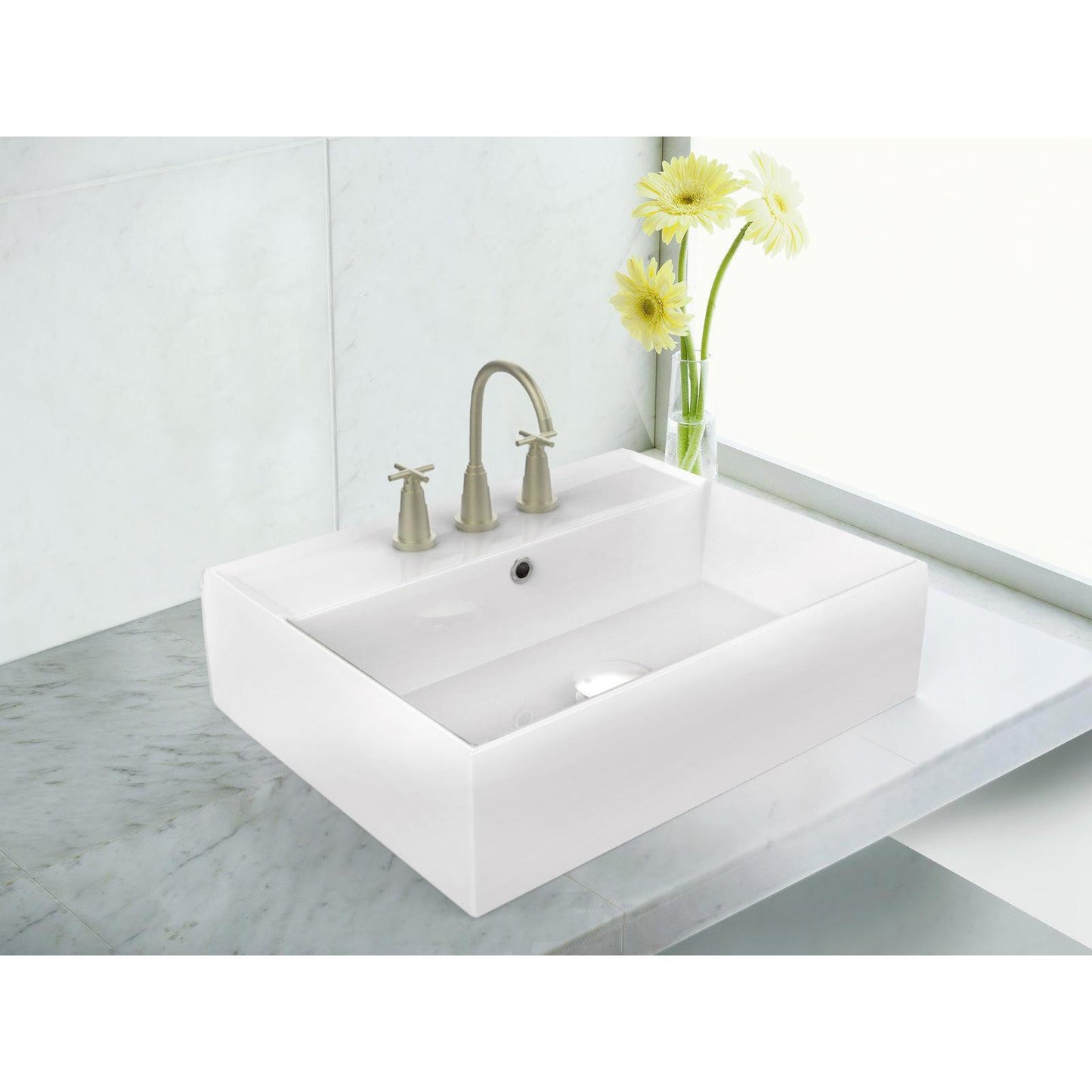 American Imaginations AI-26203 20" White Rectangular Ceramic Above Counter Bathroom Vessel Sink Set