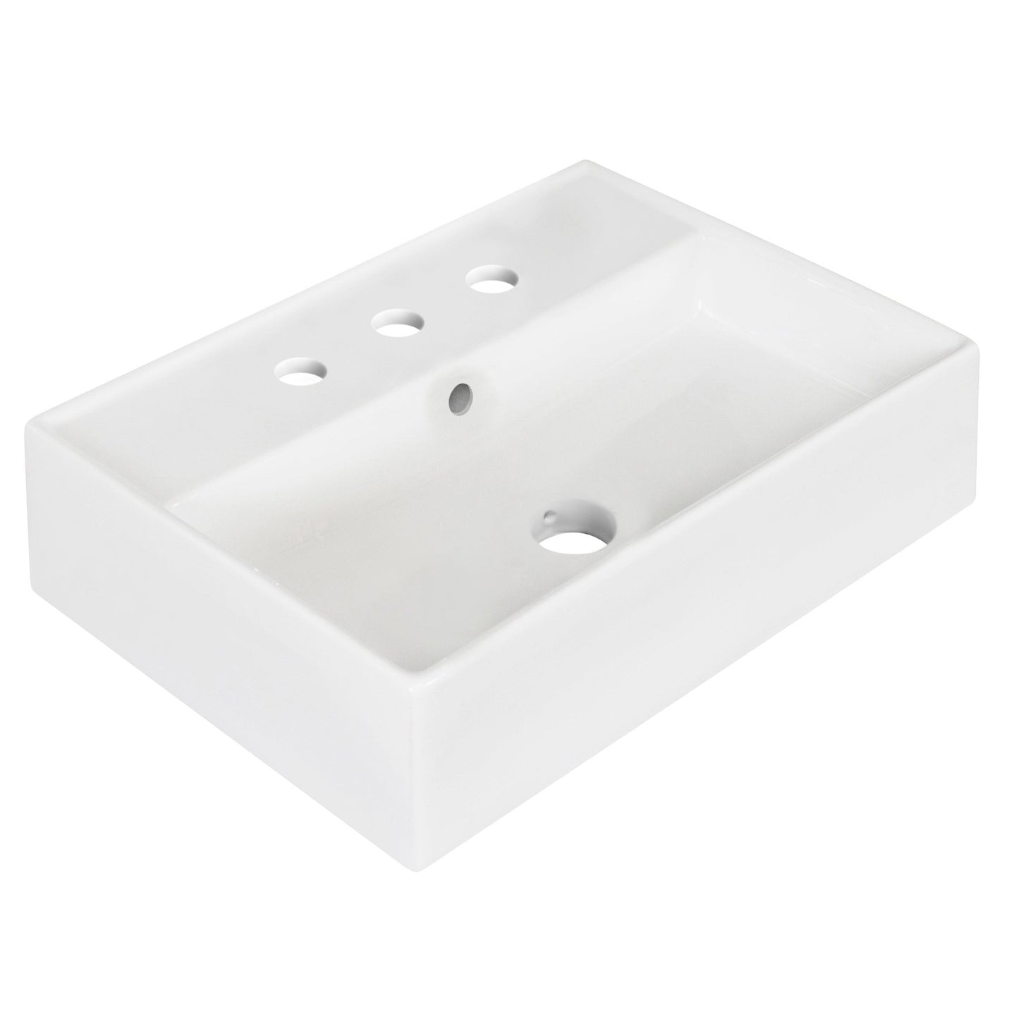 American Imaginations AI-26206 20" White Rectangular Ceramic Above Counter Bathroom Vessel Sink Set