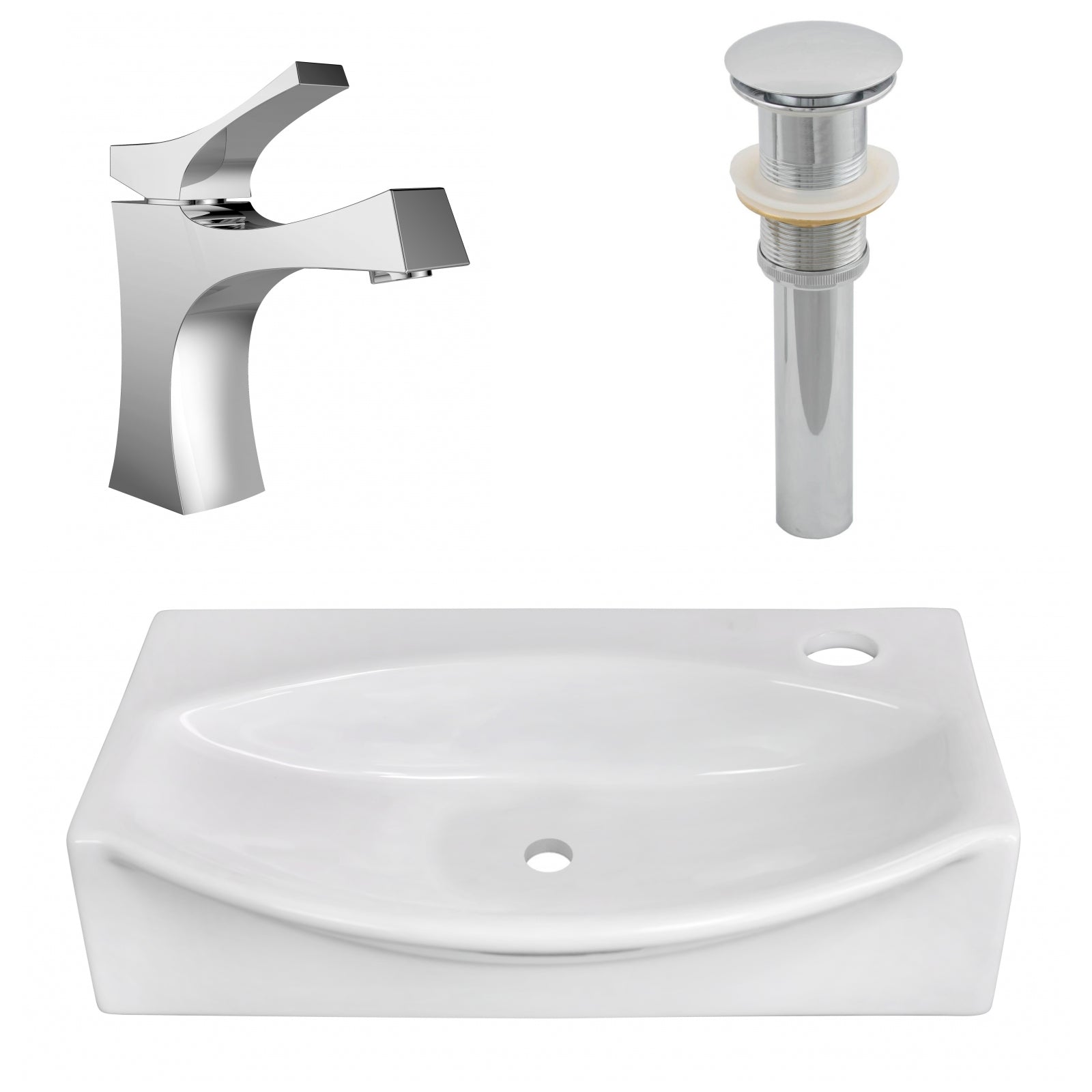 American Imaginations AI-26455 17" White Unique Above Counter Modern Bathroom Vessel Sink Set