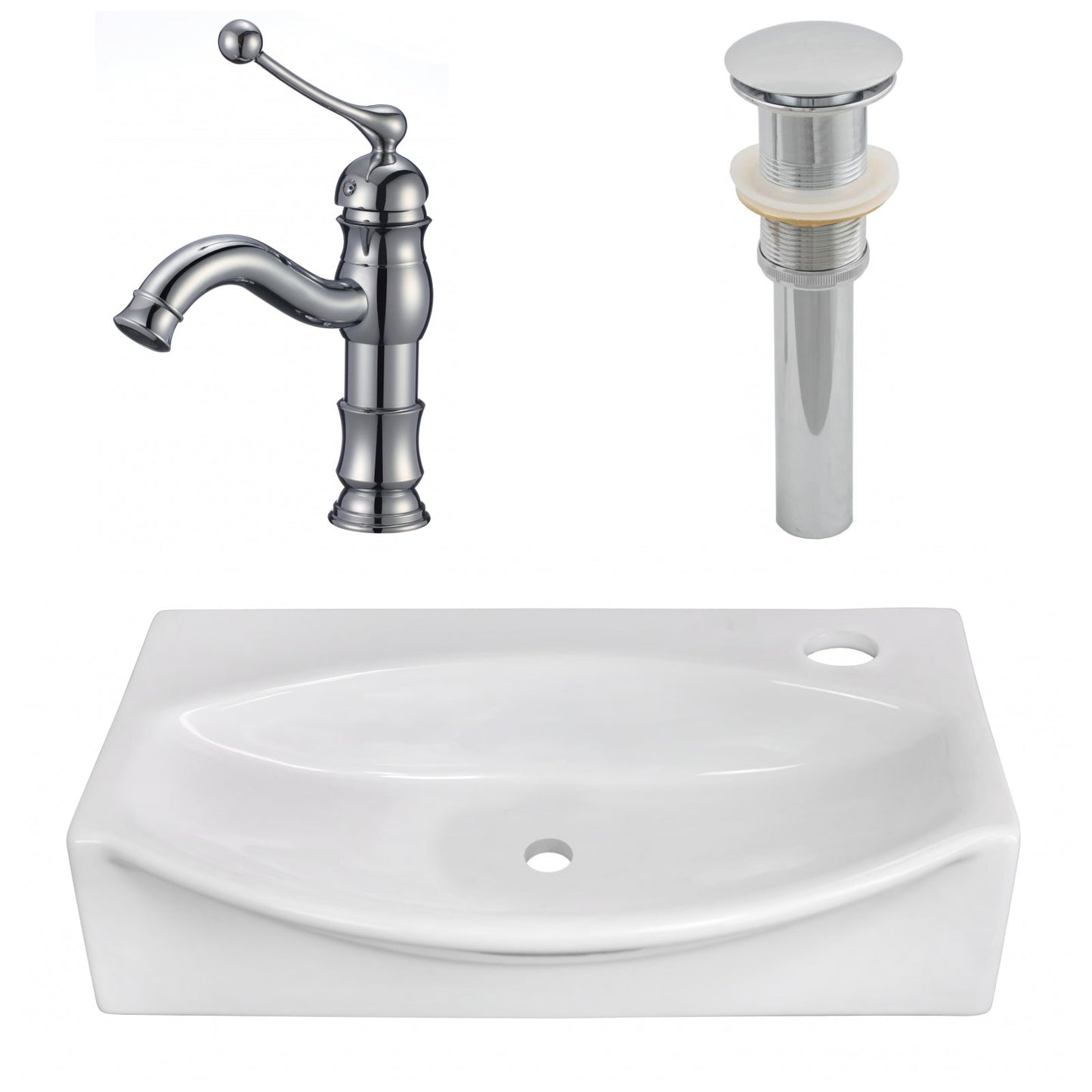 American Imaginations AI-26460 17" White Unique Above Counter Modern Bathroom Vessel Sink Set