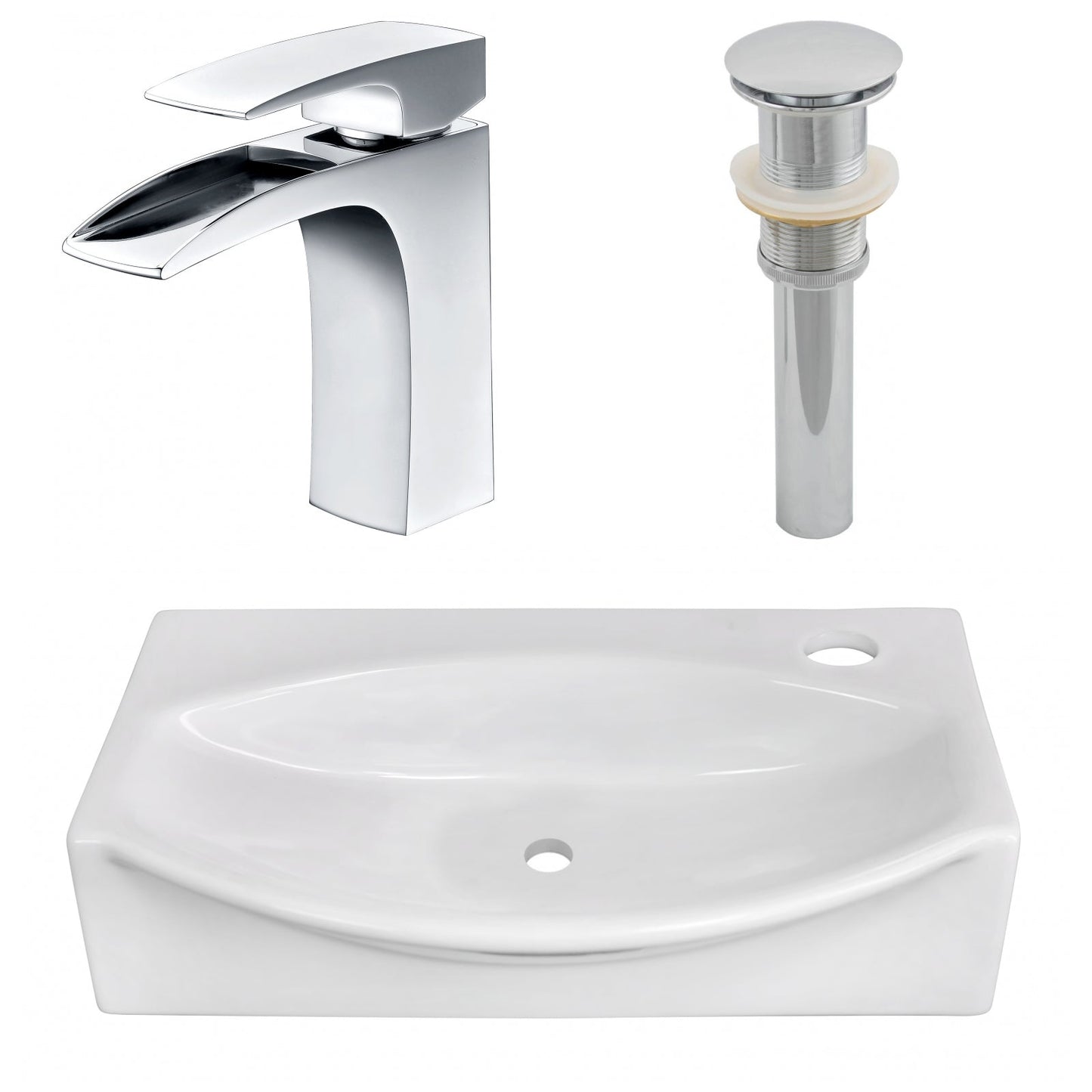 American Imaginations AI-26465 17" White Unique Wall Mount Modern Bathroom Vessel Sink Set