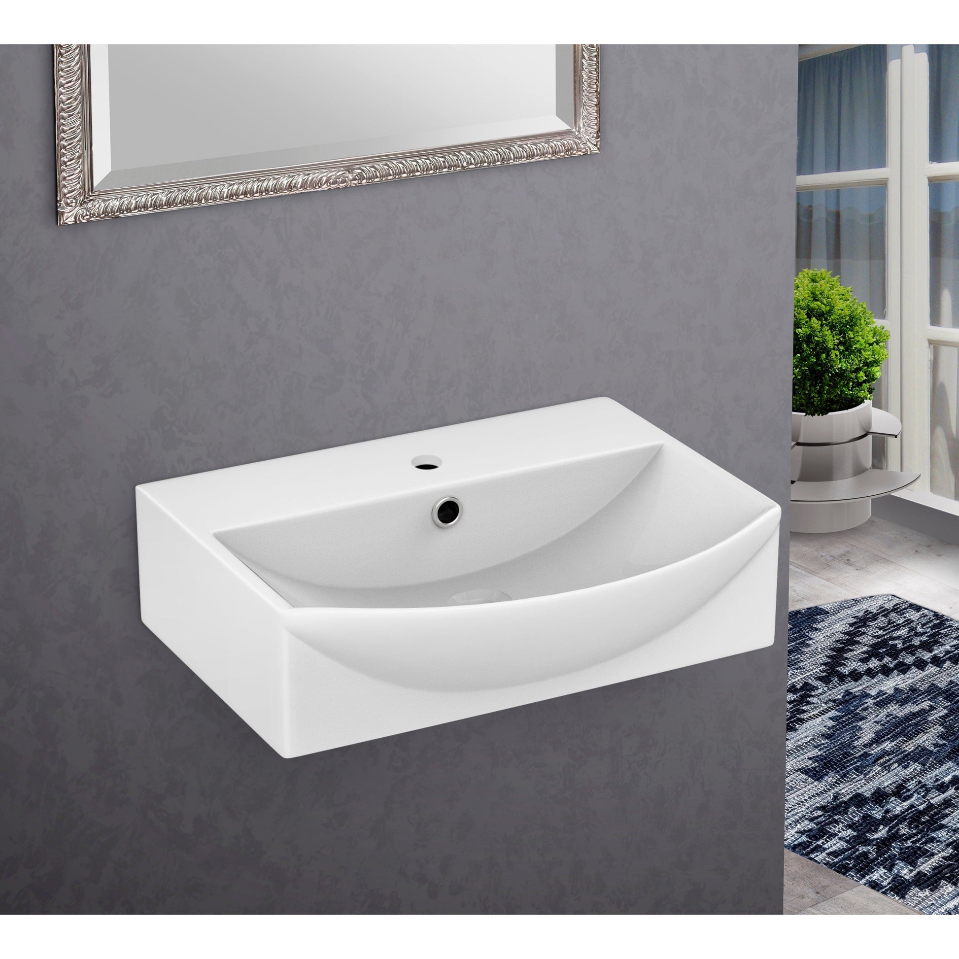 American Imaginations AI-26566 20" White Rectangular Wall Mount Modern Bathroom Vessel Sink Set