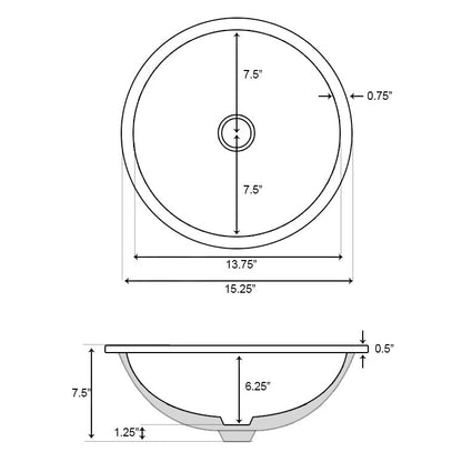 American Imaginations AI-26750 15" White Round Undermount Transitional Bathroom Undermount Sink Set