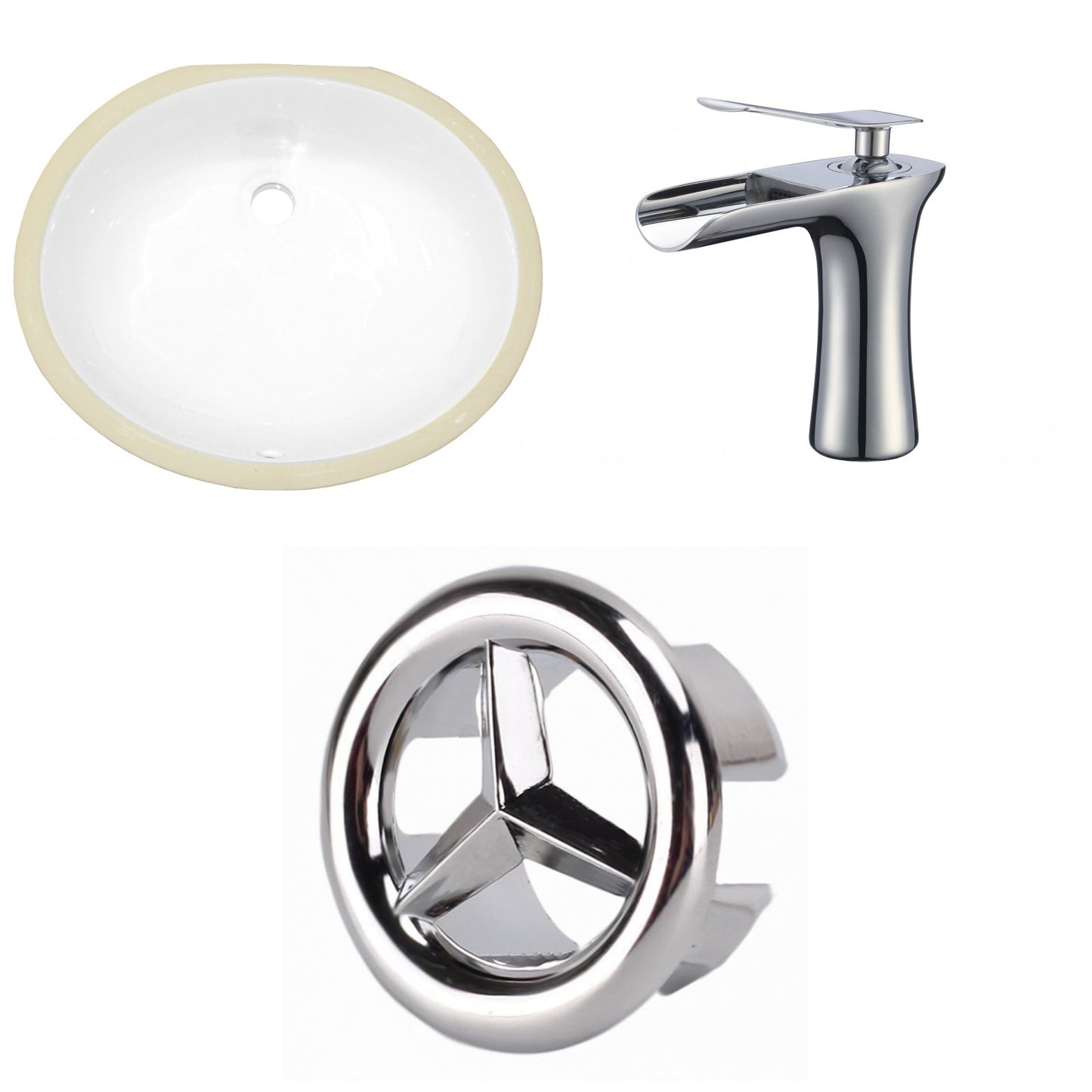American Imaginations AI-26837 20" White Oval Undermount Transitional Bathroom Undermount Sink Set