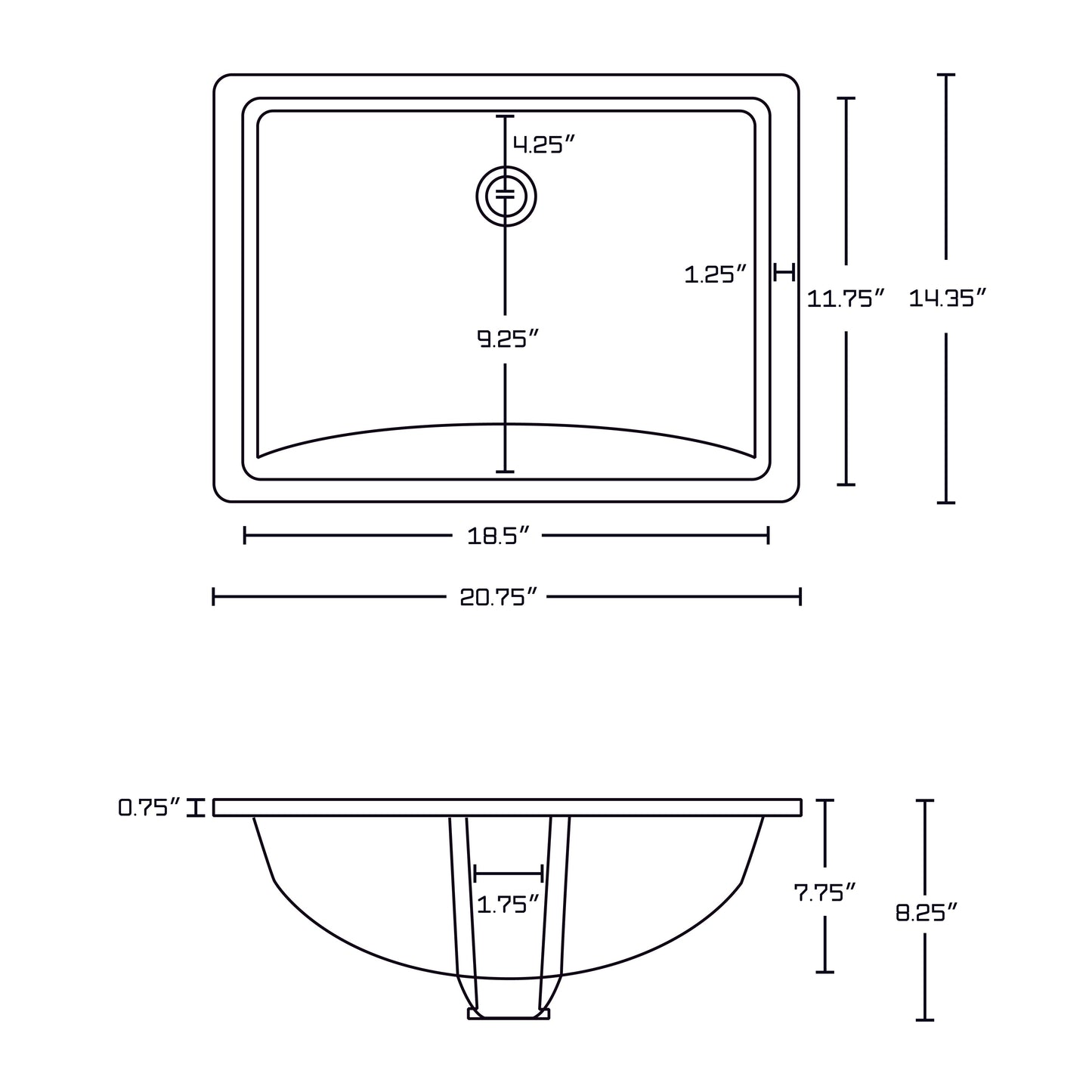 American Imaginations AI-26996 21" White Rectangular Undermount Transitional Bathroom Undermount Sink Set