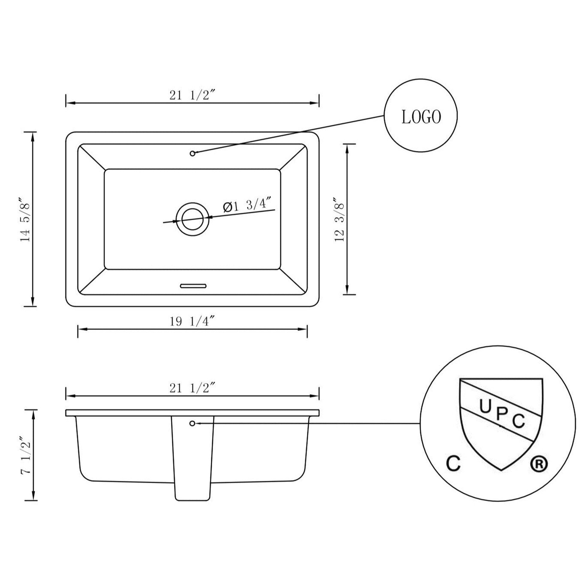 American Imaginations AI-27737 22" White Rectangle Ceramic Transitional Bathroom Undermount Sink