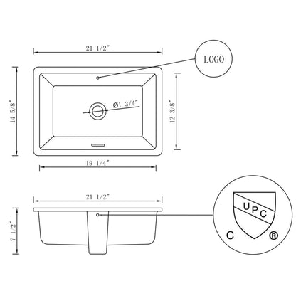 American Imaginations AI-27737 22" White Rectangle Ceramic Transitional Bathroom Undermount Sink