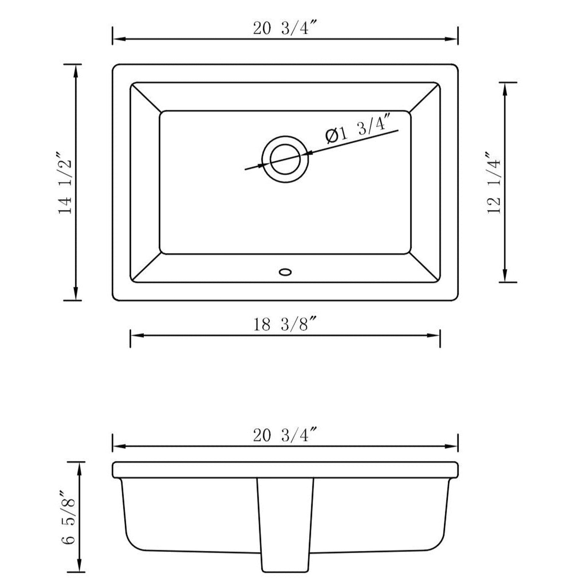 American Imaginations AI-27780 21" White Rectangle Ceramic Transitional Bathroom Undermount Sink