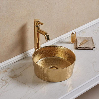 American Imaginations AI-27785 14" Round Enamel Glaze Gold Ceramic Transitional