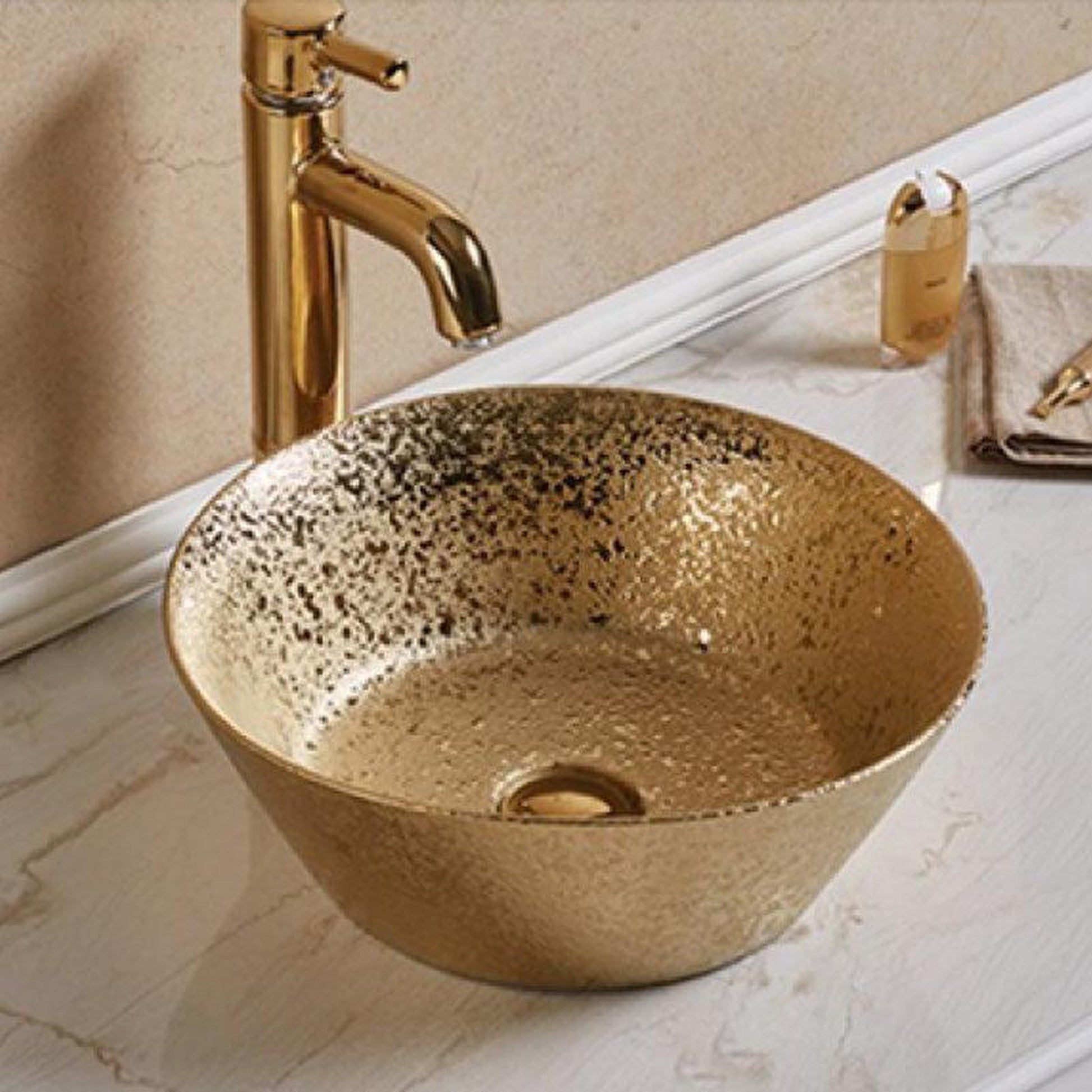 American Imaginations AI-27790 16" Round Enamel Glaze Gold Ceramic Transitional