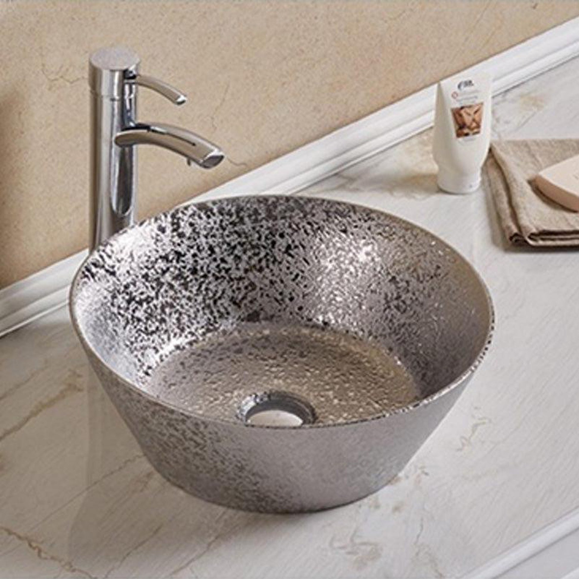 American Imaginations AI-27791 16" Round Enamel Glaze Silver Ceramic Transitional