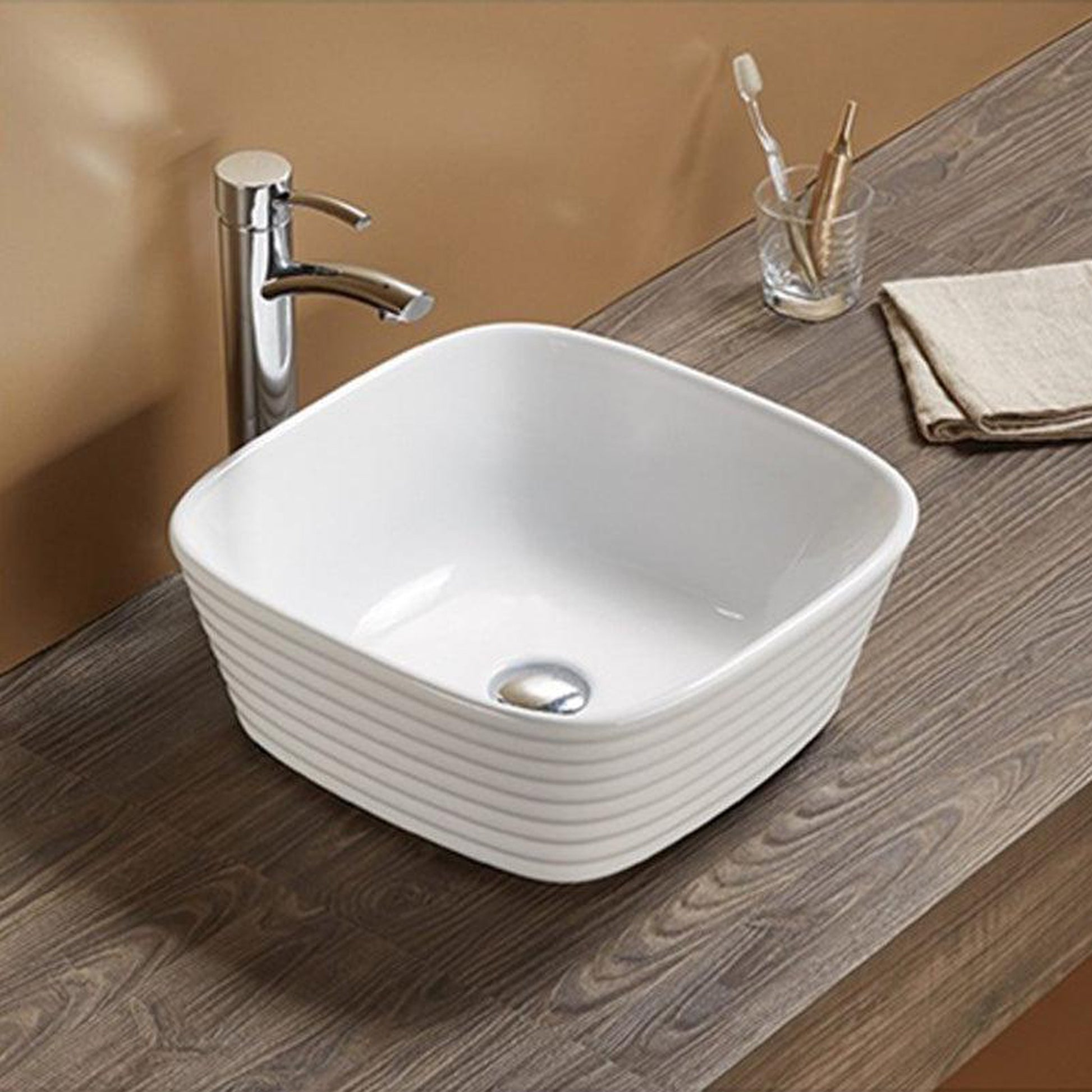 American Imaginations AI-27802 16" Square Enamel Glaze White Ceramic Transitional