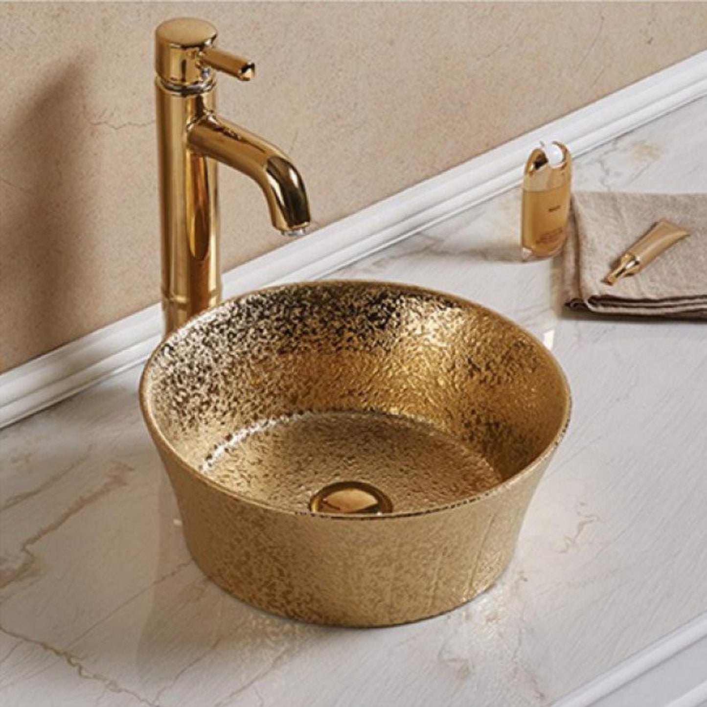 American Imaginations AI-27805 14" Round Enamel Glaze Gold Ceramic Transitional