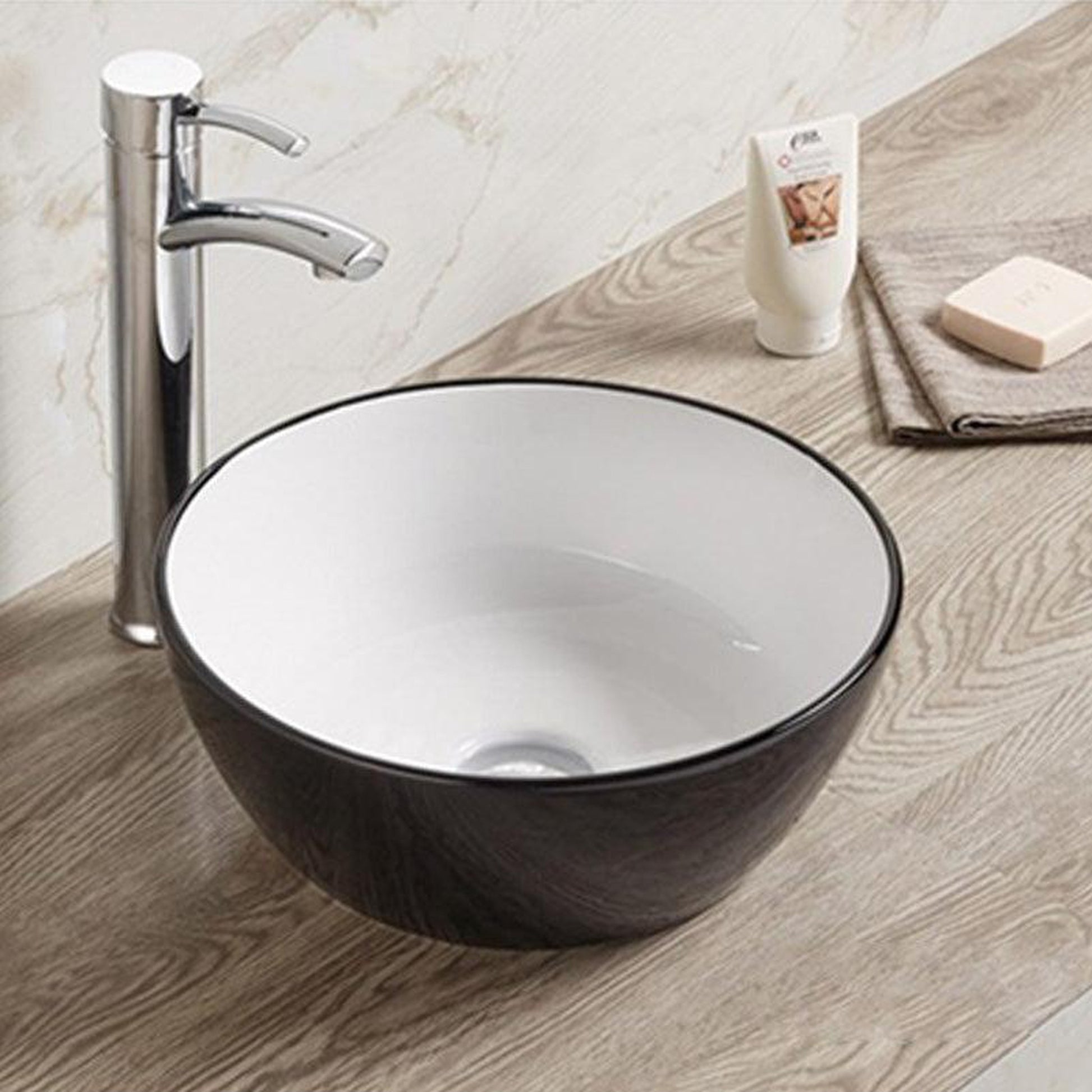 American Imaginations AI-27859 14" Round Enamel Glaze Black-White Ceramic Transitional