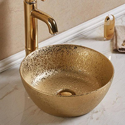 American Imaginations AI-27861 14" Round Enamel Glaze Gold Ceramic Transitional