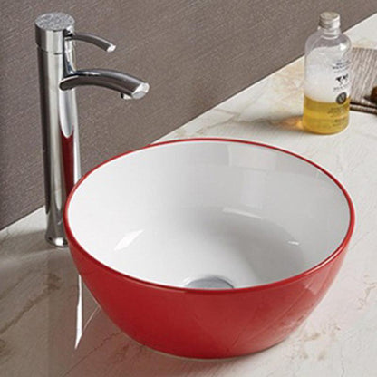 American Imaginations AI-27866 14" Round Enamel Glaze Red-White Ceramic Transitional