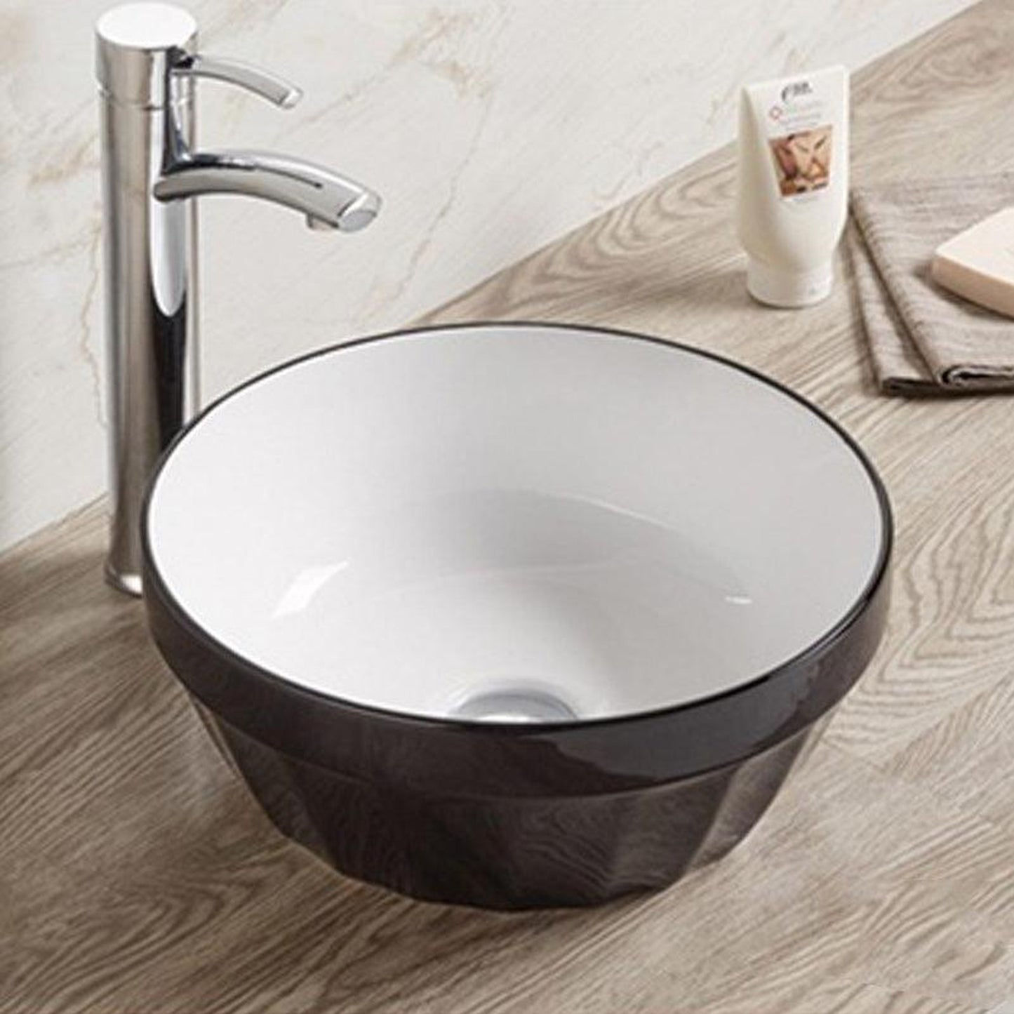 American Imaginations AI-27873 14" Round Enamel Glaze Black-White Ceramic Transitional