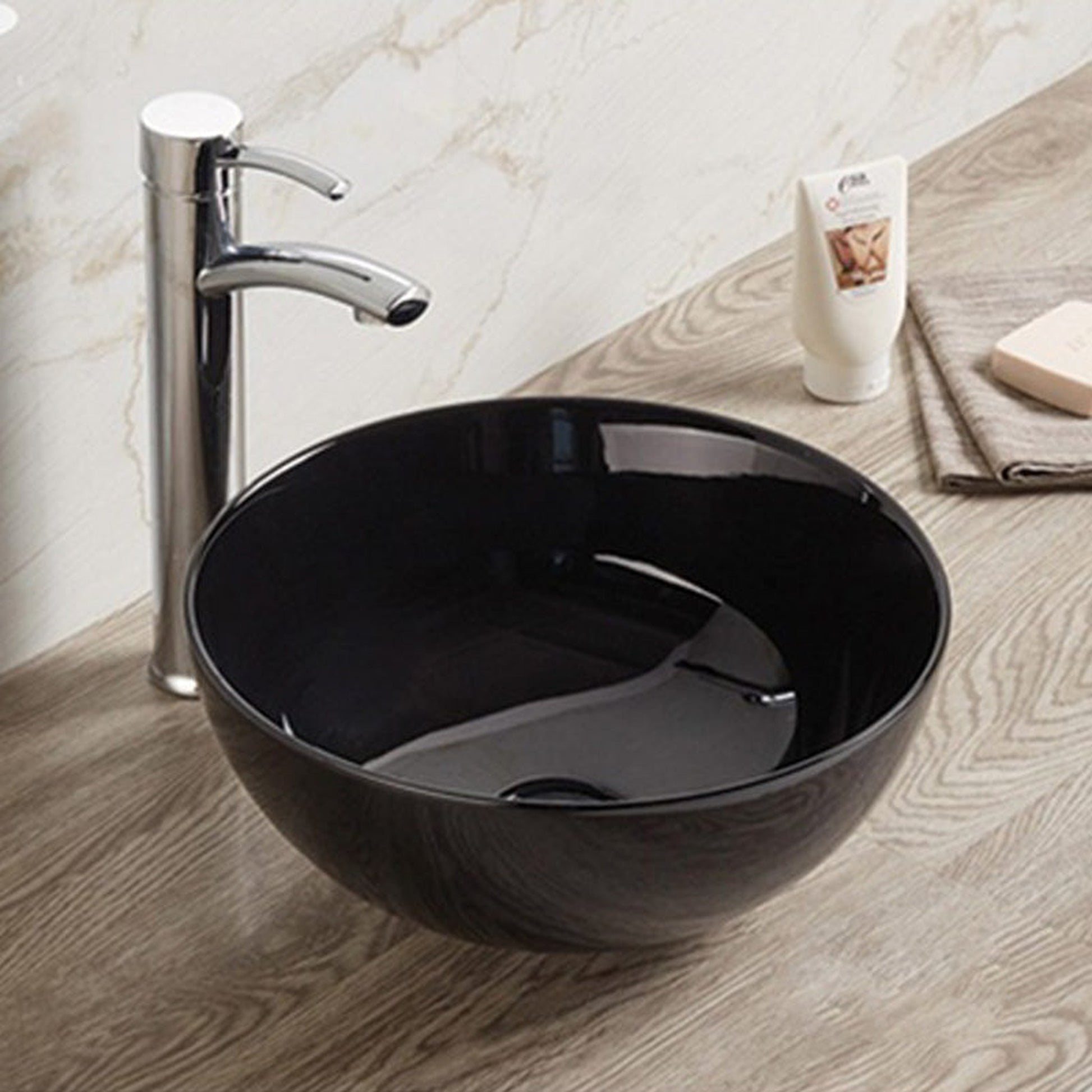 American Imaginations AI-27879 Round Black Ceramic Bathroom Vessel Sink with Enamel Glaze Finish
