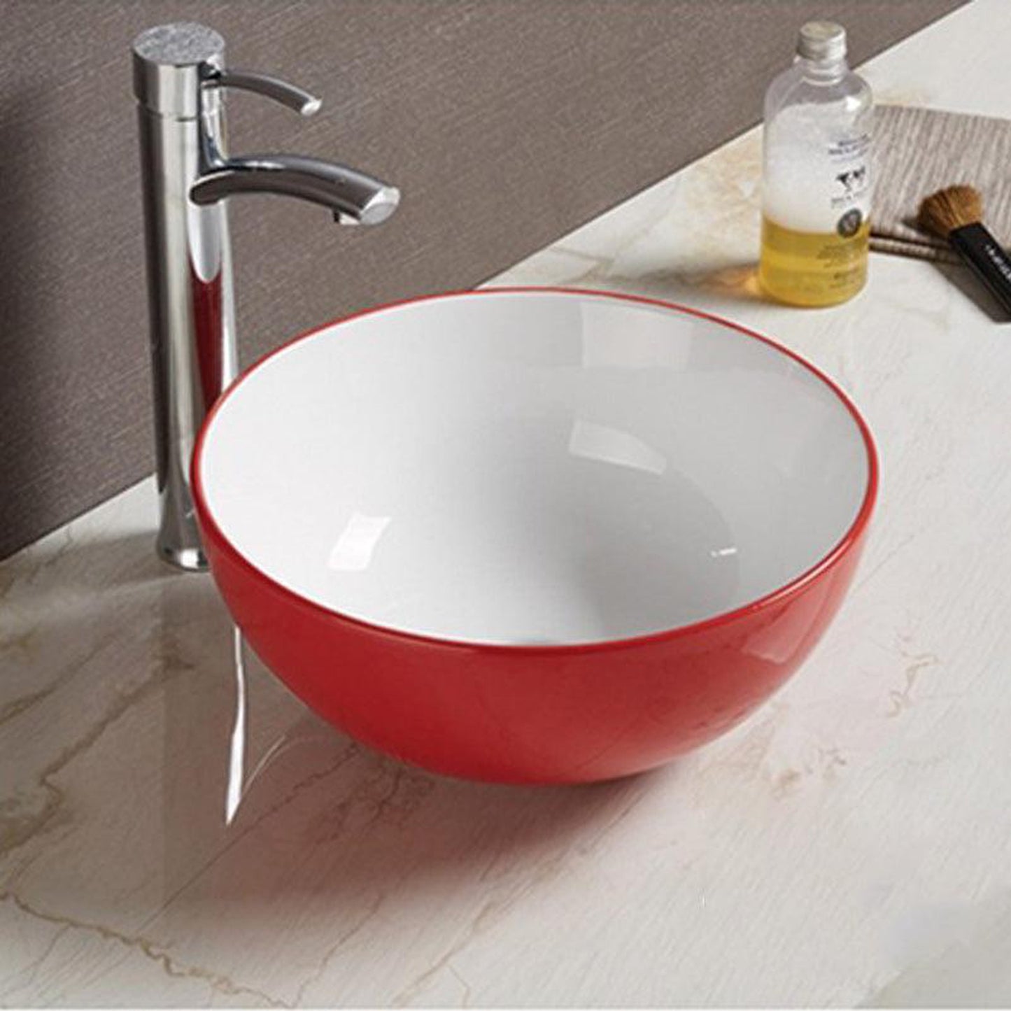 American Imaginations AI-27884 14" Round Enamel Glaze Red-White Ceramic Transitional