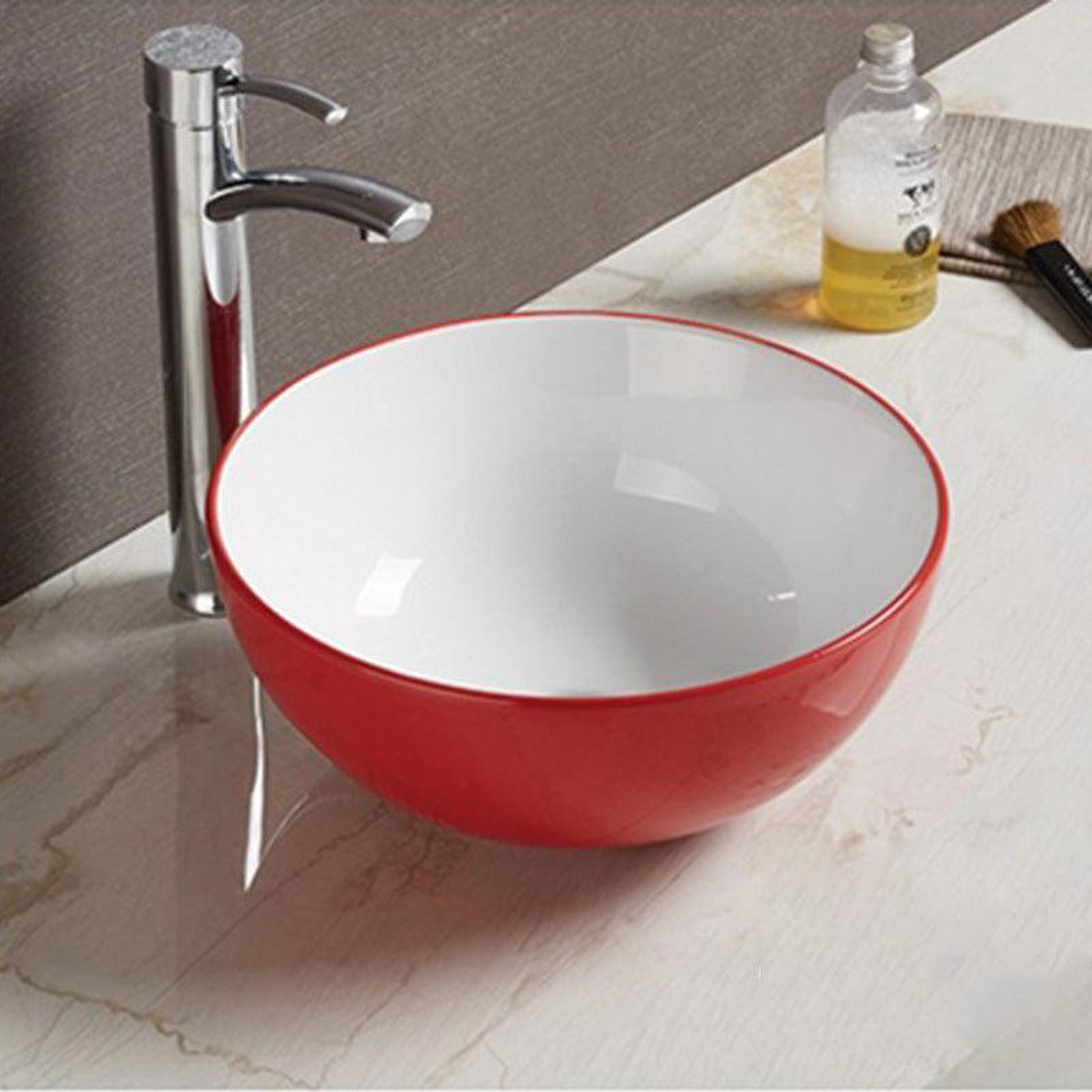 American Imaginations AI-27884 14" Round Enamel Glaze Red-White Ceramic Transitional