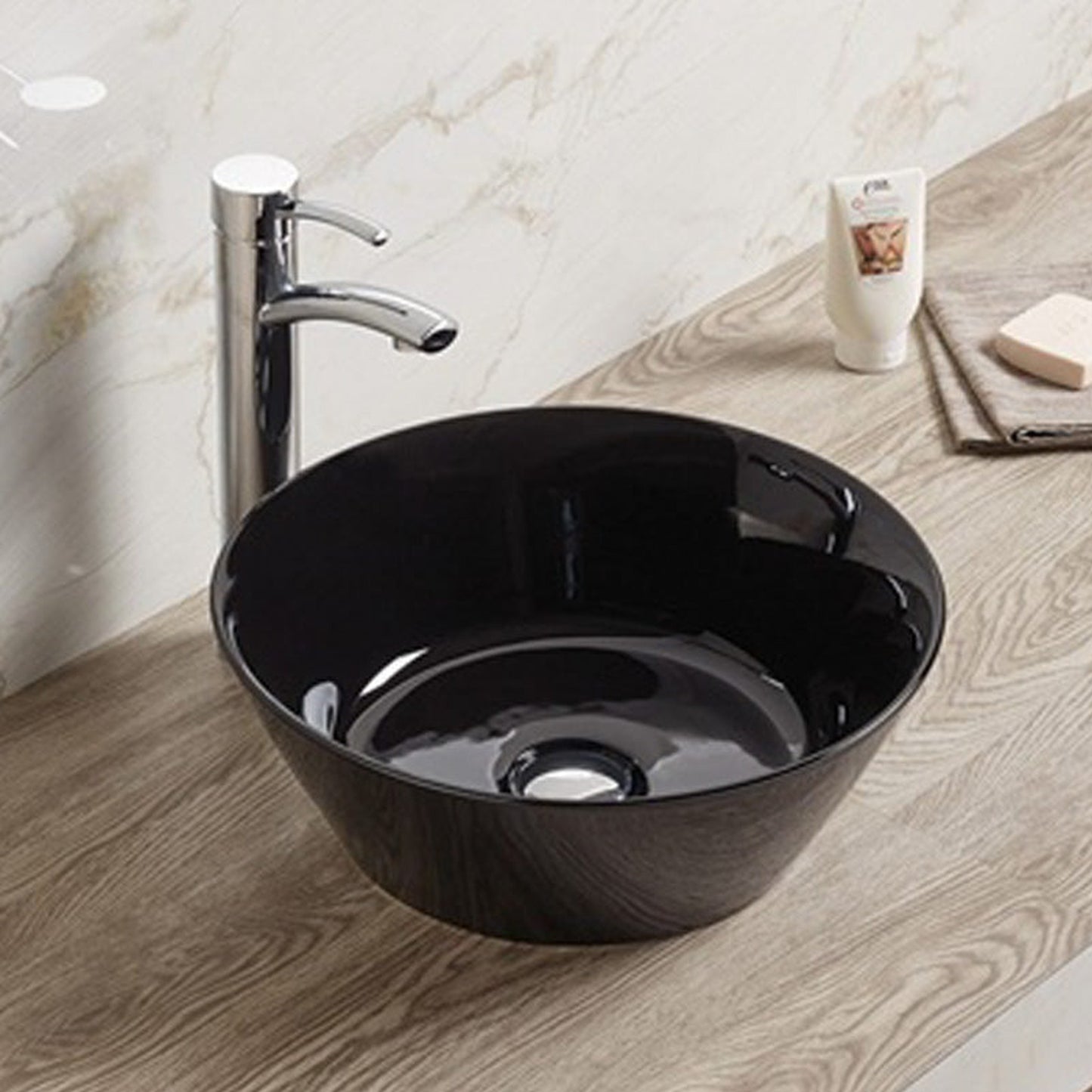 American Imaginations AI-27896 Round Black Ceramic Bathroom Vessel Sink with Enamel Glaze Finish