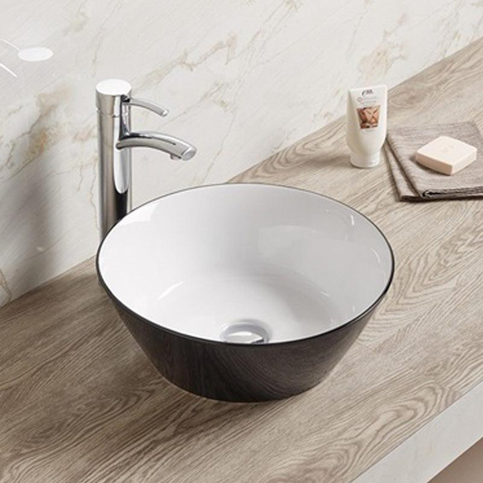 American Imaginations AI-27897 16" Round Enamel Glaze Black-White Ceramic Transitional