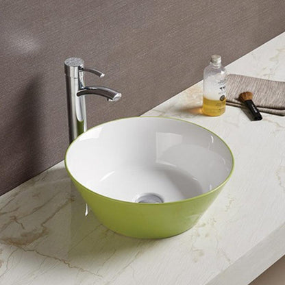 American Imaginations AI-27898 16" Round Enamel Glaze Olive-White Ceramic Transitional