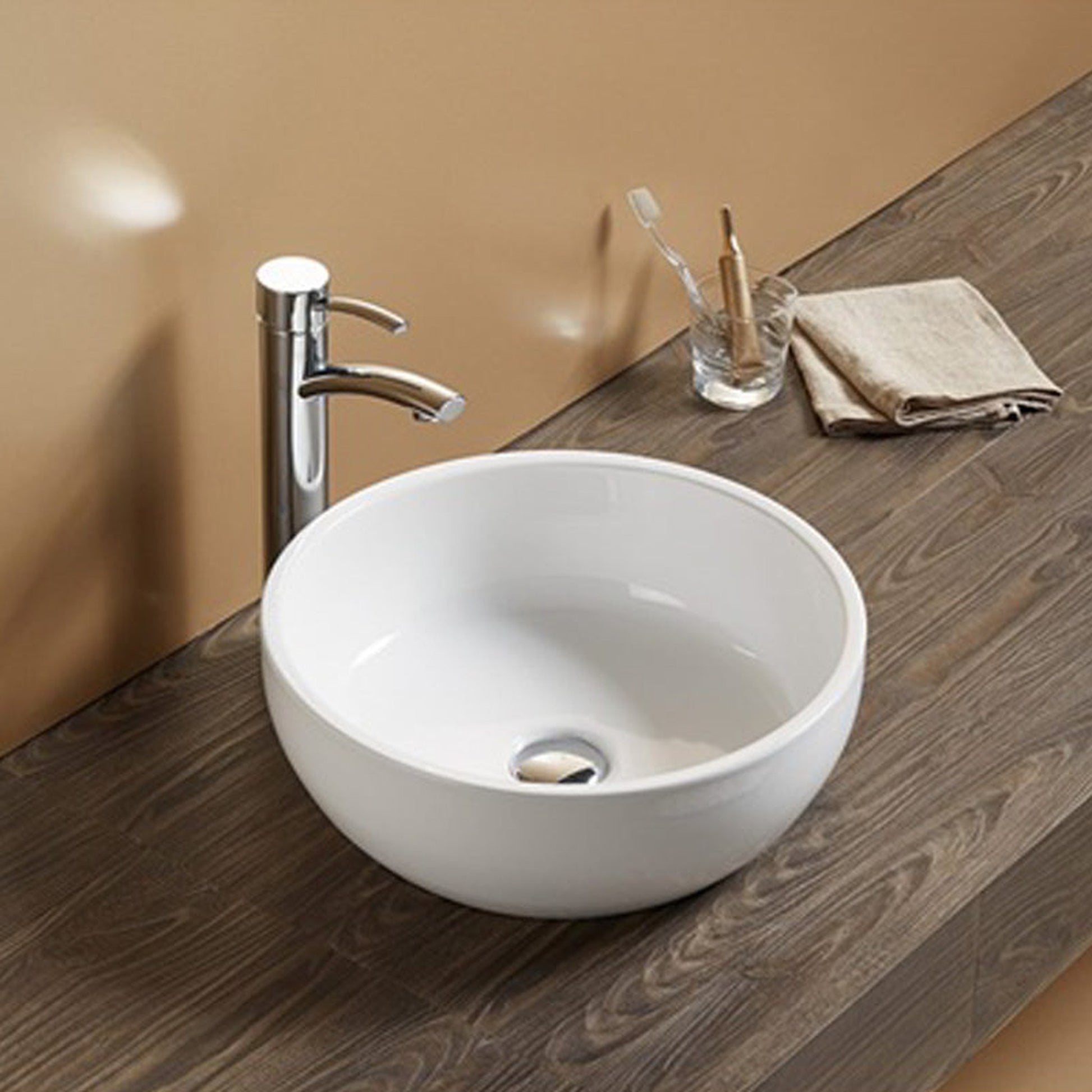 American Imaginations AI-27904 Round White Ceramic Bathroom Vessel Sink with Enamel Glaze Finish