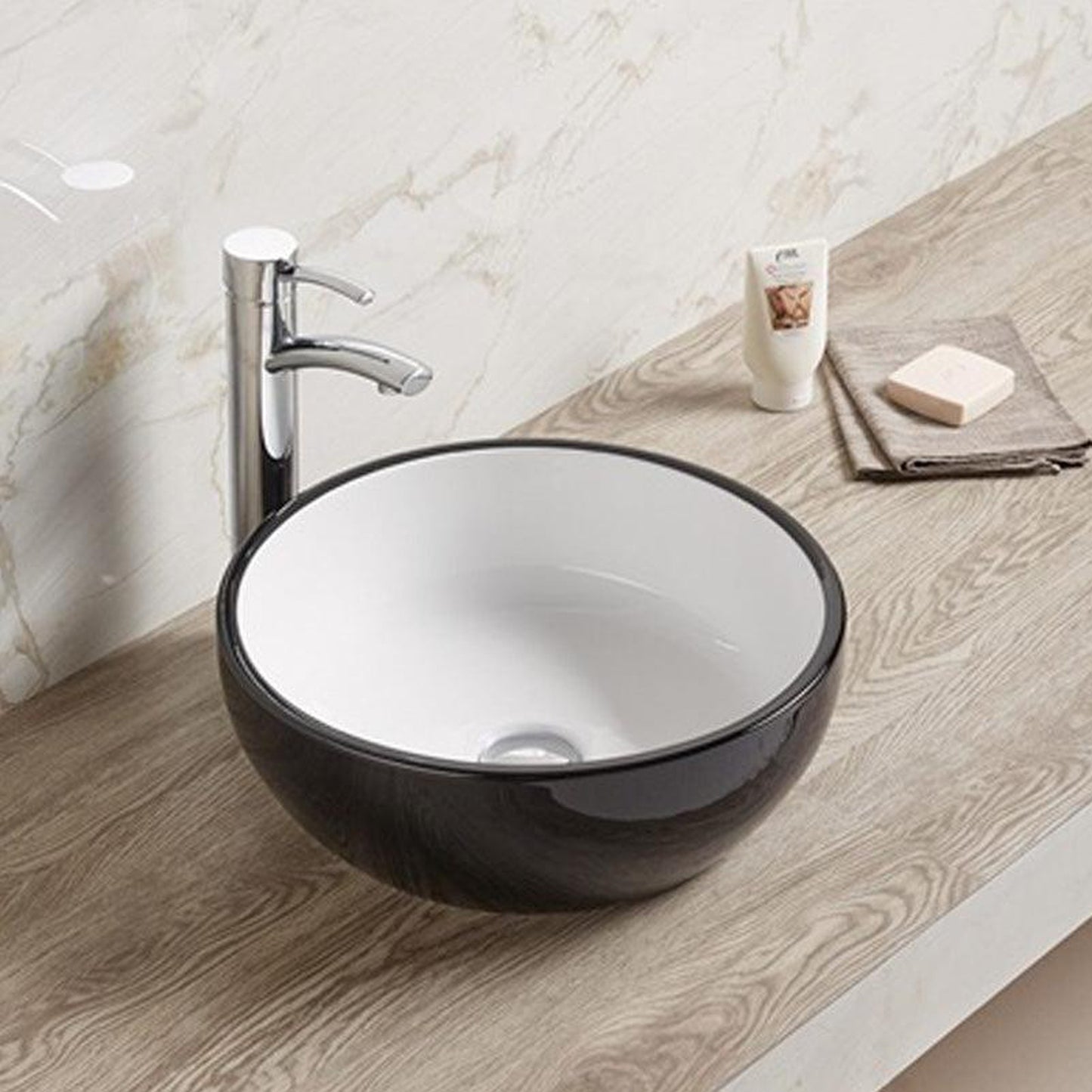 American Imaginations AI-27906 16" Round Enamel Glaze Black-White Ceramic Transitional