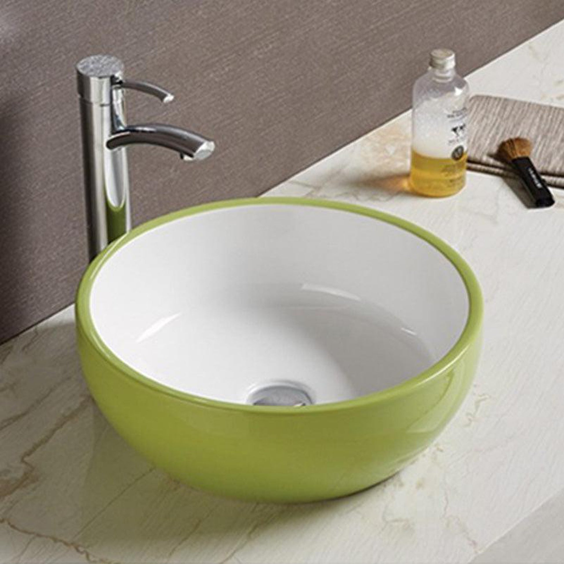 American Imaginations AI-27908 16" Round Enamel Glaze Olive-White Ceramic Transitional