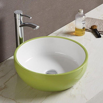 American Imaginations AI-27908 16" Round Enamel Glaze Olive-White Ceramic Transitional
