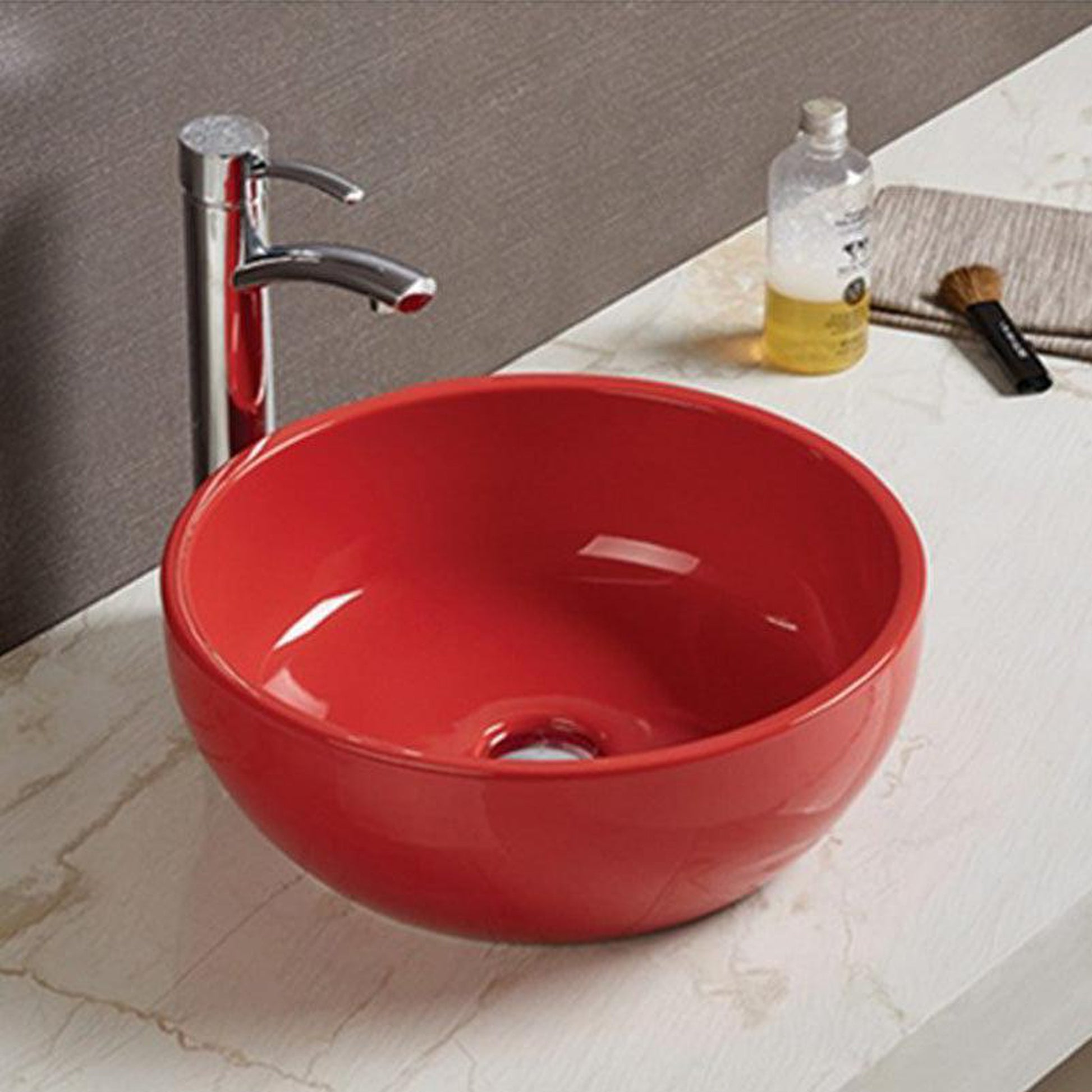 American Imaginations AI-27909 16" Round Enamel Glaze Red Ceramic Transitional