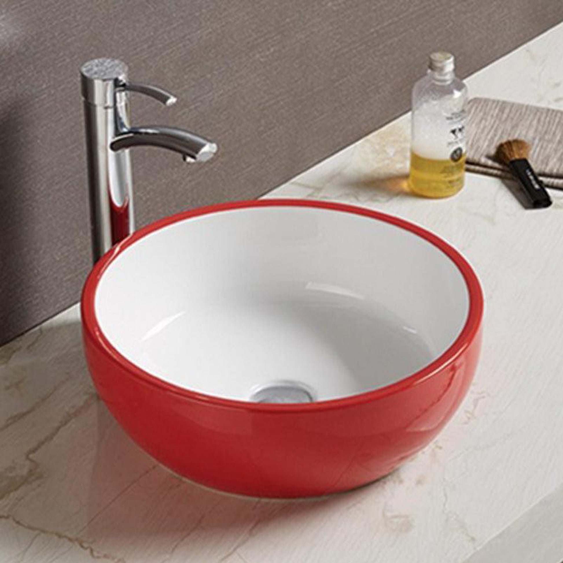 American Imaginations AI-27910 16" Round Enamel Glaze Red-White Ceramic Transitional