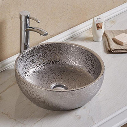 American Imaginations AI-27913 16" Round Enamel Glaze Silver Ceramic Transitional