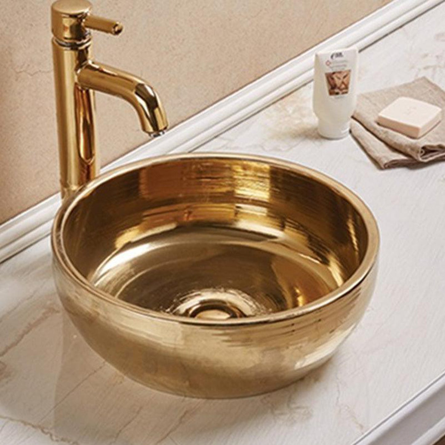 American Imaginations AI-27915 16" Round Enamel Glaze Gold Ceramic Transitional