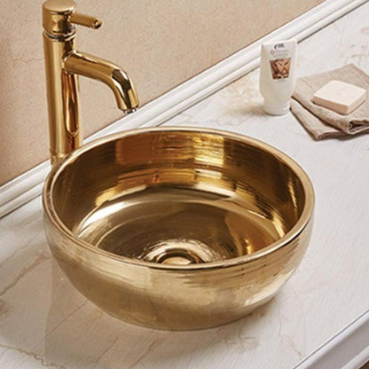 American Imaginations AI-27915 16" Round Enamel Glaze Gold Ceramic Transitional