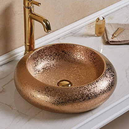 American Imaginations AI-27921 Round Oil Rubbed Bronze Ceramic Bathroom Vessel Sink with Enamel Glaze Finish