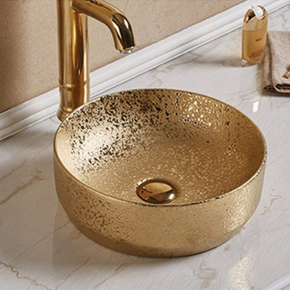 American Imaginations AI-27926 Round Gold Ceramic Bathroom Vessel Sink with Enamel Glaze Finish