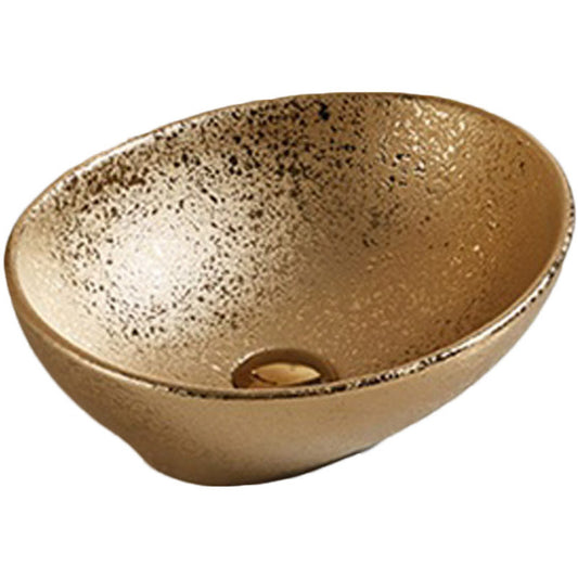 American Imaginations AI-27933 Oval Gold Ceramic Bathroom Vessel Sink with Enamel Glaze Finish