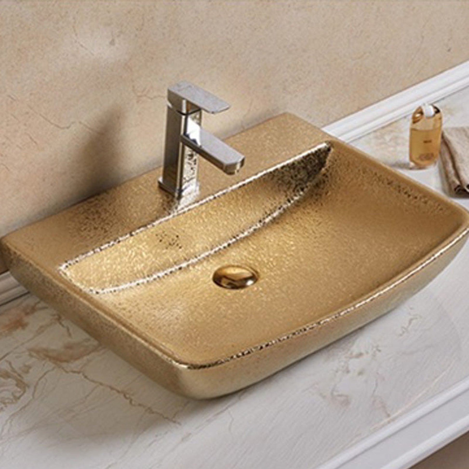 American Imaginations AI-27937 Rectangle Gold Ceramic Bathroom Vessel Sink with Enamel Glaze Finish