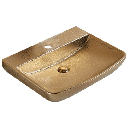 American Imaginations AI-27937 Rectangle Gold Ceramic Bathroom Vessel Sink with Enamel Glaze Finish