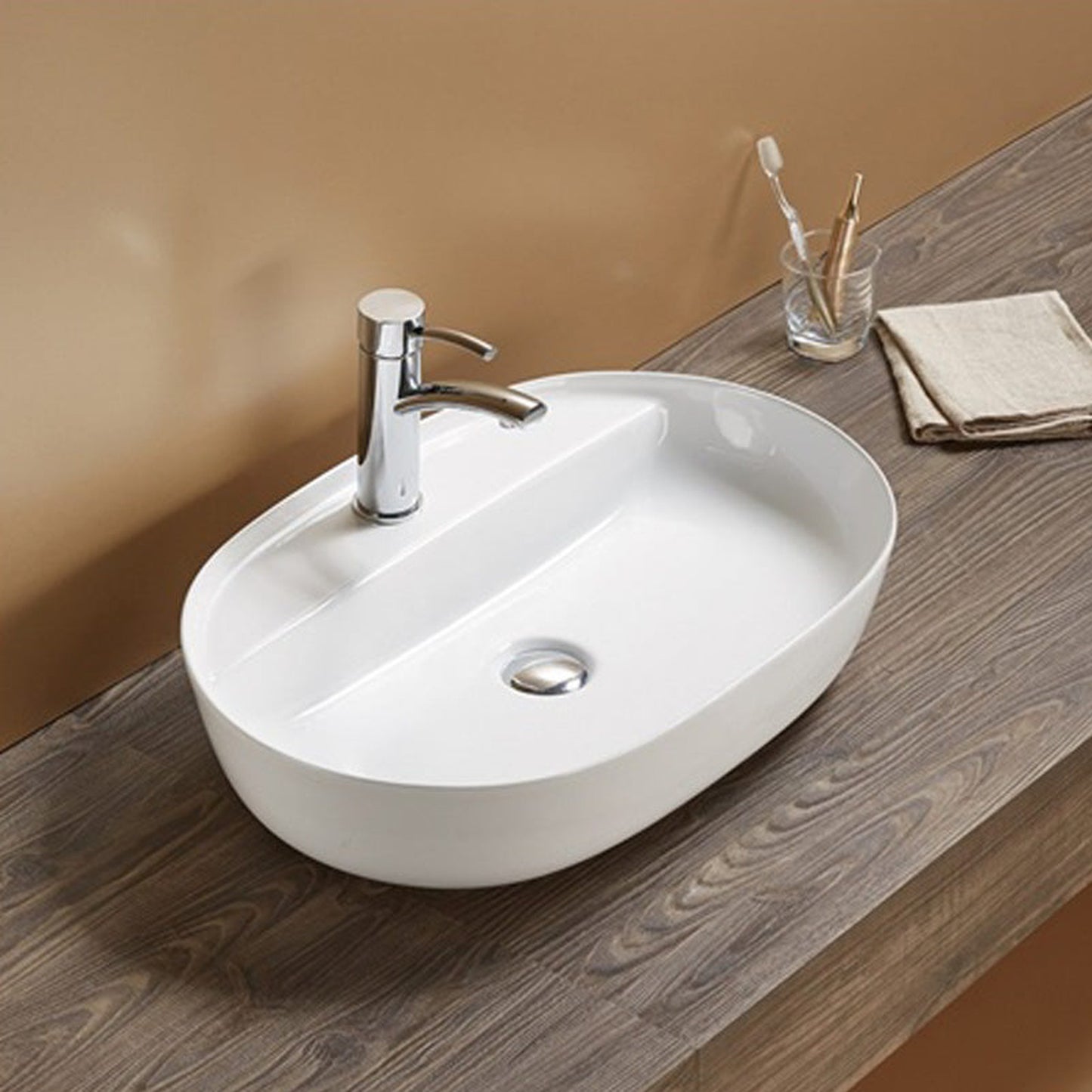 American Imaginations AI-27943 Oval White Ceramic Bathroom Vessel Sink with Enamel Glaze Finish