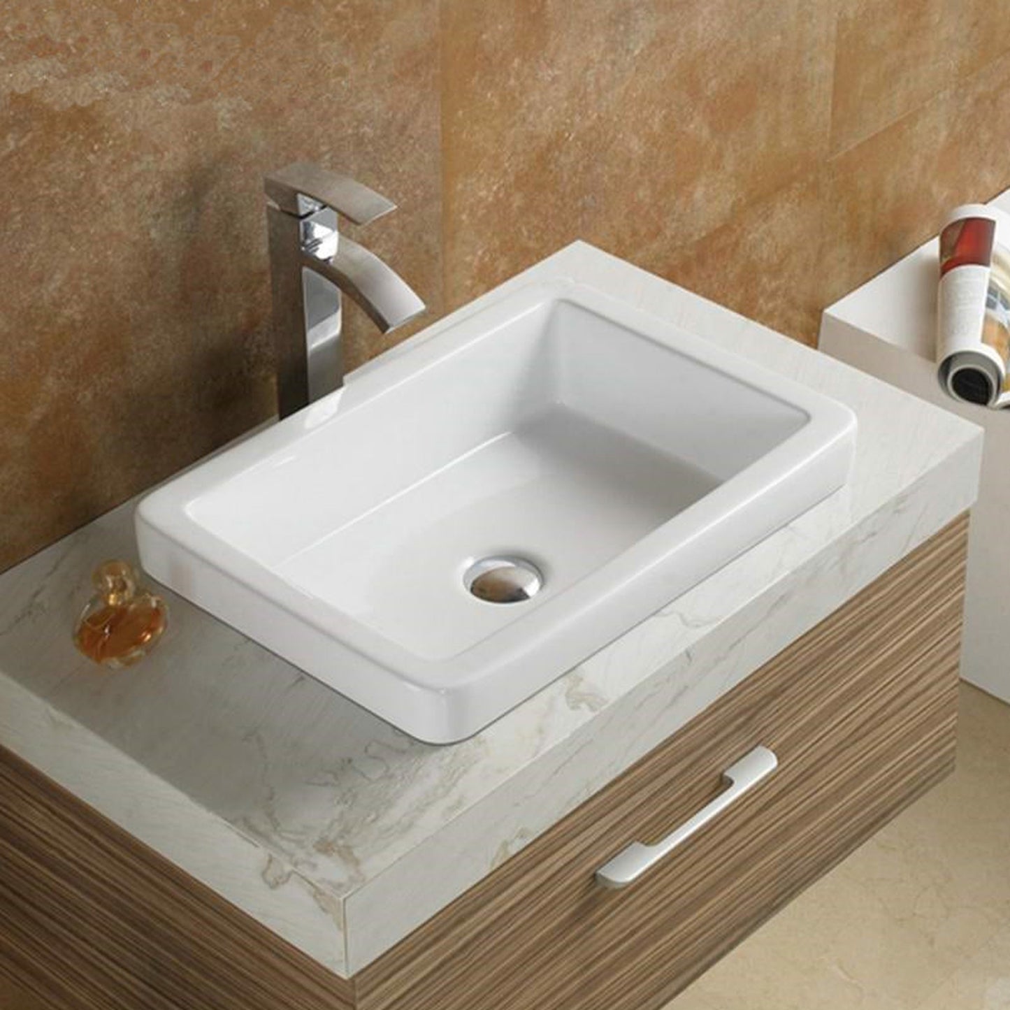 American Imaginations AI-28122 Rectangle White Ceramic Bathroom Vessel Sink with Enamel Glaze Finish