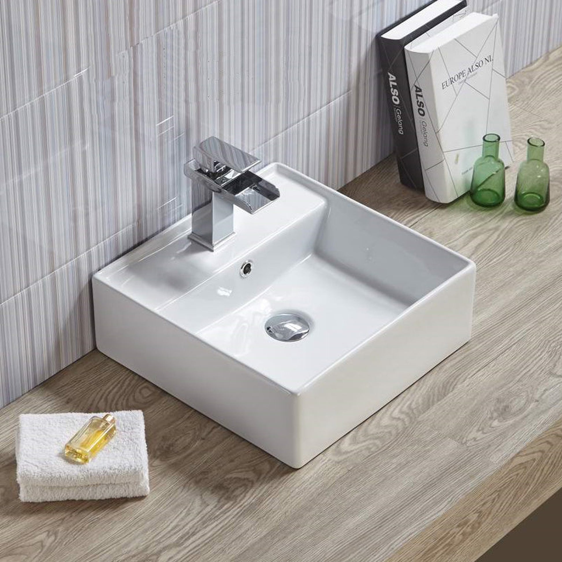 American Imaginations AI-28178 Square White Ceramic Bathroom Vessel Sink with Enamel Glaze Finish