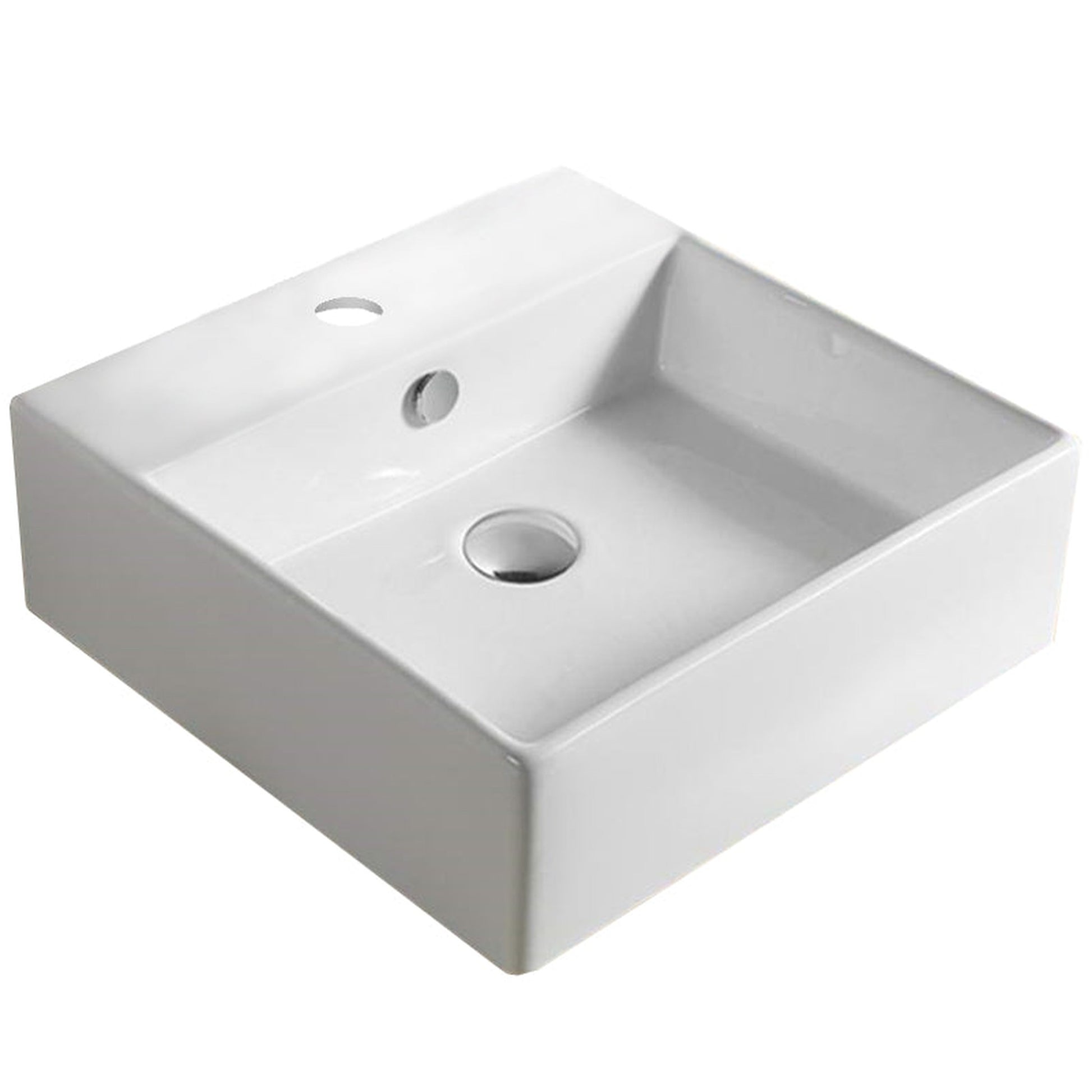 American Imaginations AI-28178 Square White Ceramic Bathroom Vessel Sink with Enamel Glaze Finish