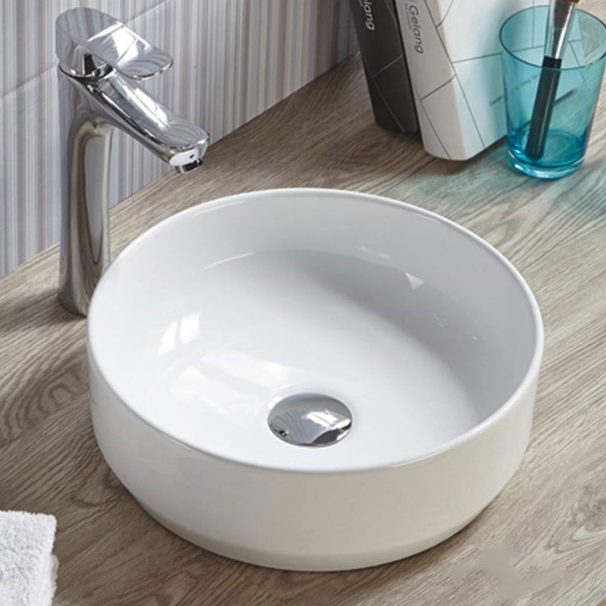 American Imaginations AI-28191 Round White Ceramic Bathroom Vessel Sink with Enamel Glaze Finish